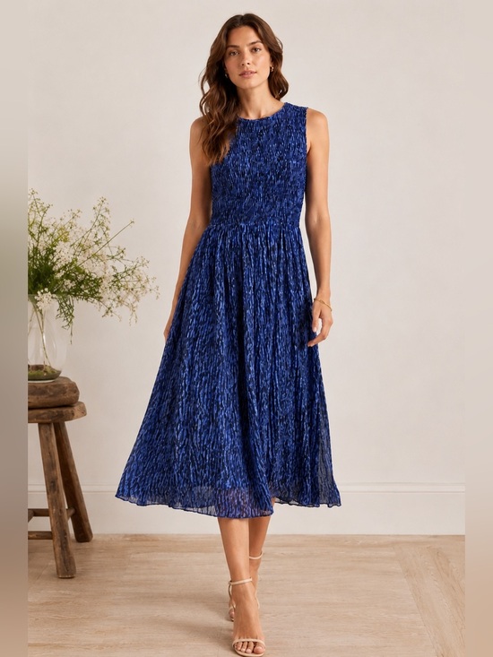 Rebecca Taylor Dresses & Skirts - Rebecca Taylor Silk Blend Smocked Midi Dress Blue Print Sleeveless Size 4